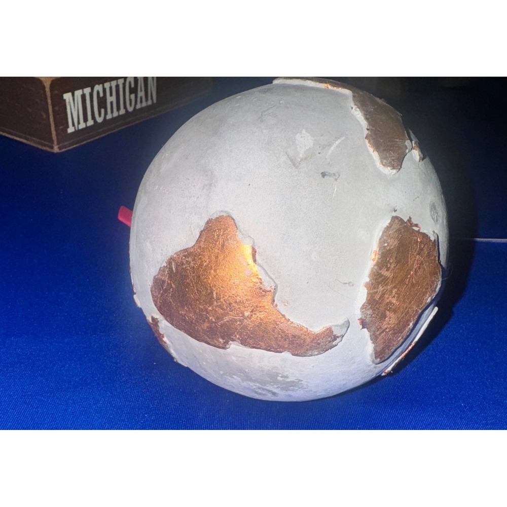 Concrete World Globe Decor Earth Sculpture Copper Accent Unique Gift - Picture 3 of 4